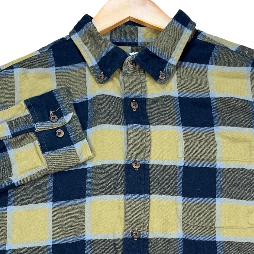 Croft Barrow Button Down Shirt Mens M Green Blue Buffalo Check Long Sleeve Twill